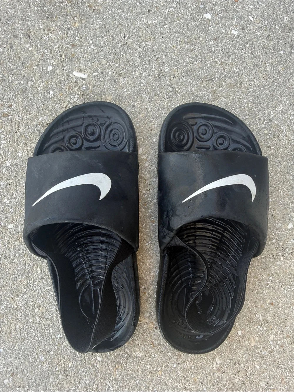 Nike Toddler Black Slides with White Swoosh and Strap